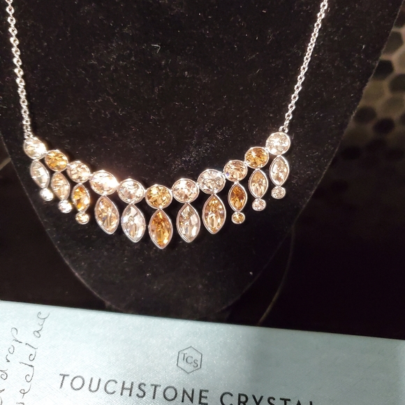 NIB Touchstone Crystal By Swarovski Retired Golden Teardrop Necklace - Picture 5 of 6